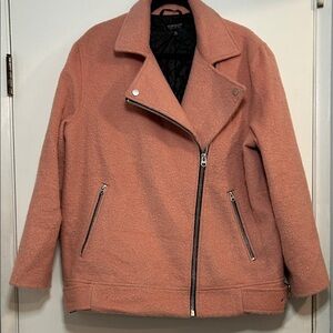 Topshop Women's 10 Pink Punk Moto Biker Jacket Wool Blend